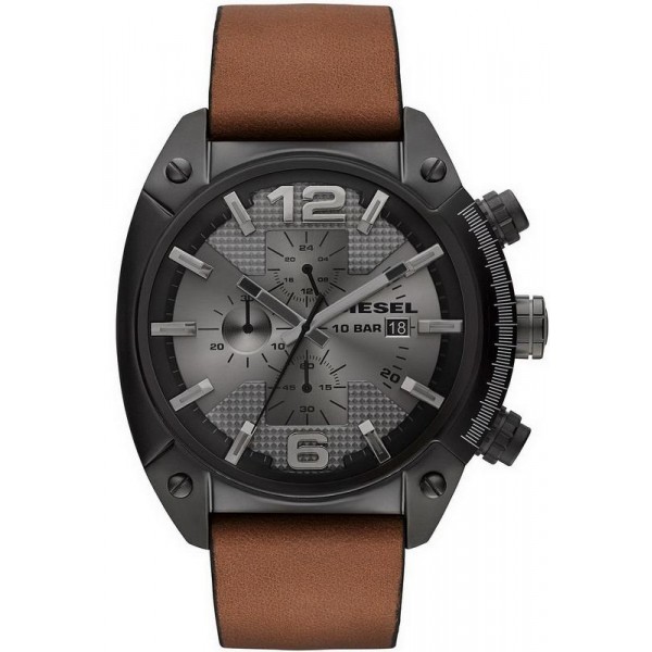 diesel men's overflow chronograph brown leather watch